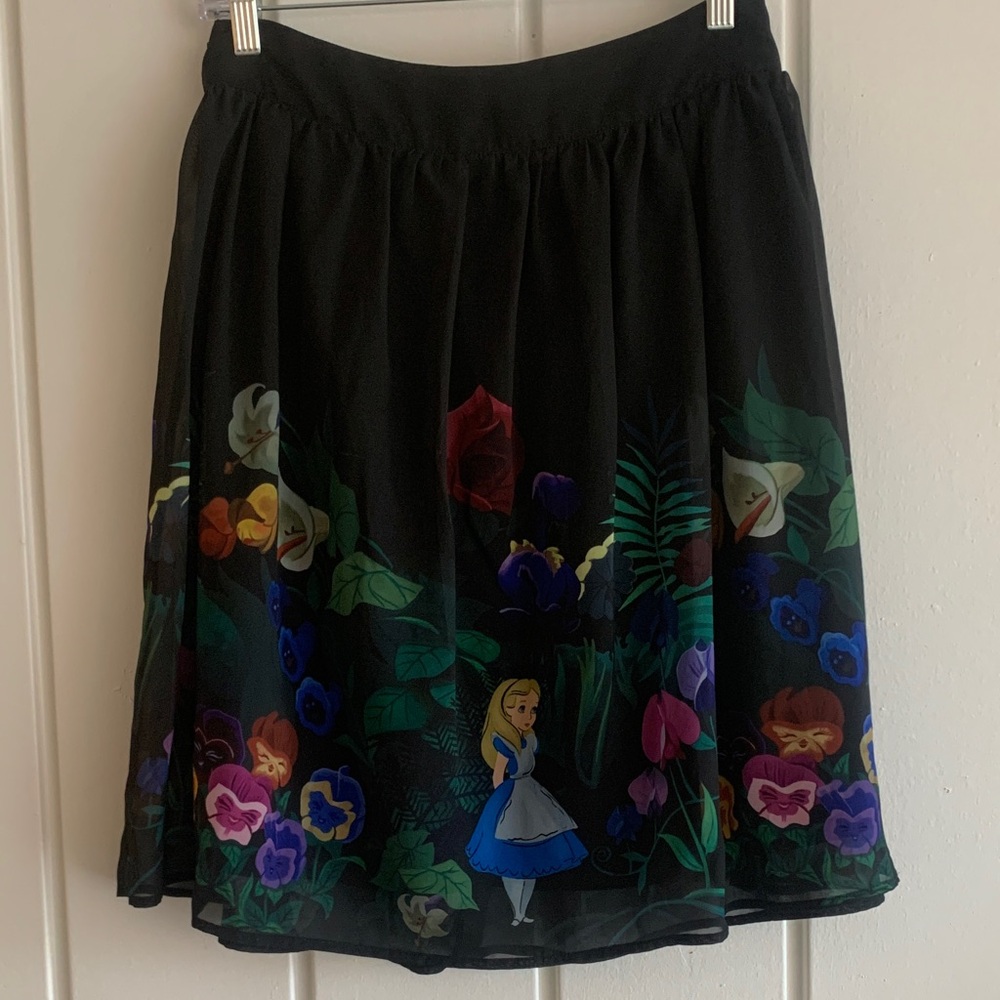 Disney Black Floral Skirt with Alice Character